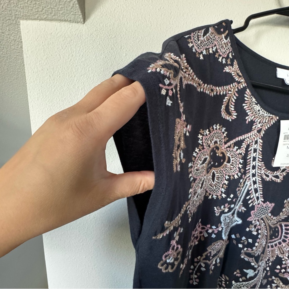 J.jill Cap Sleeve Floral Embroidered Blue cotton Maxi Midi Dress Sz M NWT - Picture 6 of 15